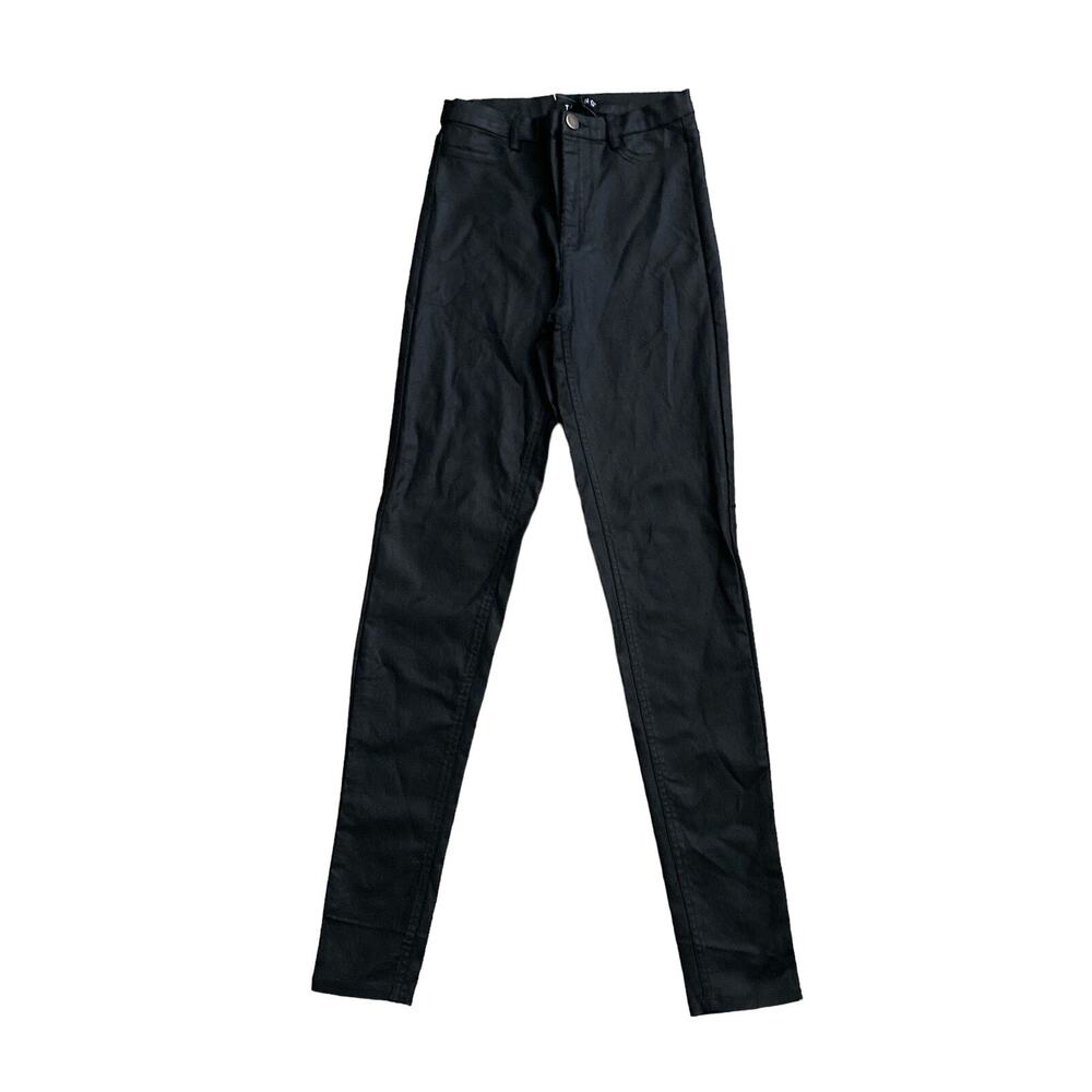 Timing Womens Medium Fits Small Black Faux Leather Super Skinny Pants Stretch